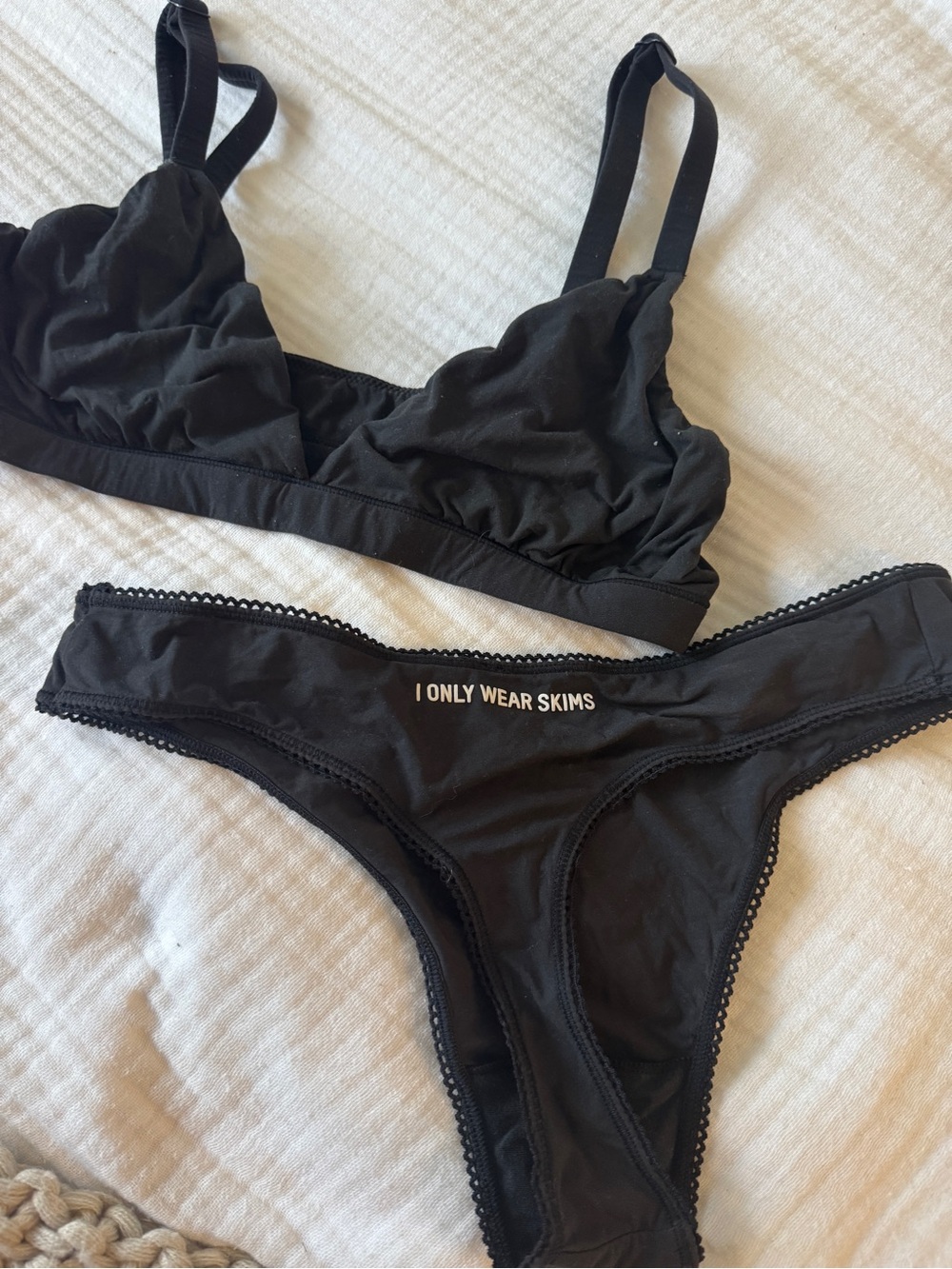 SKIMS Black Logo Bralette and Panty Set